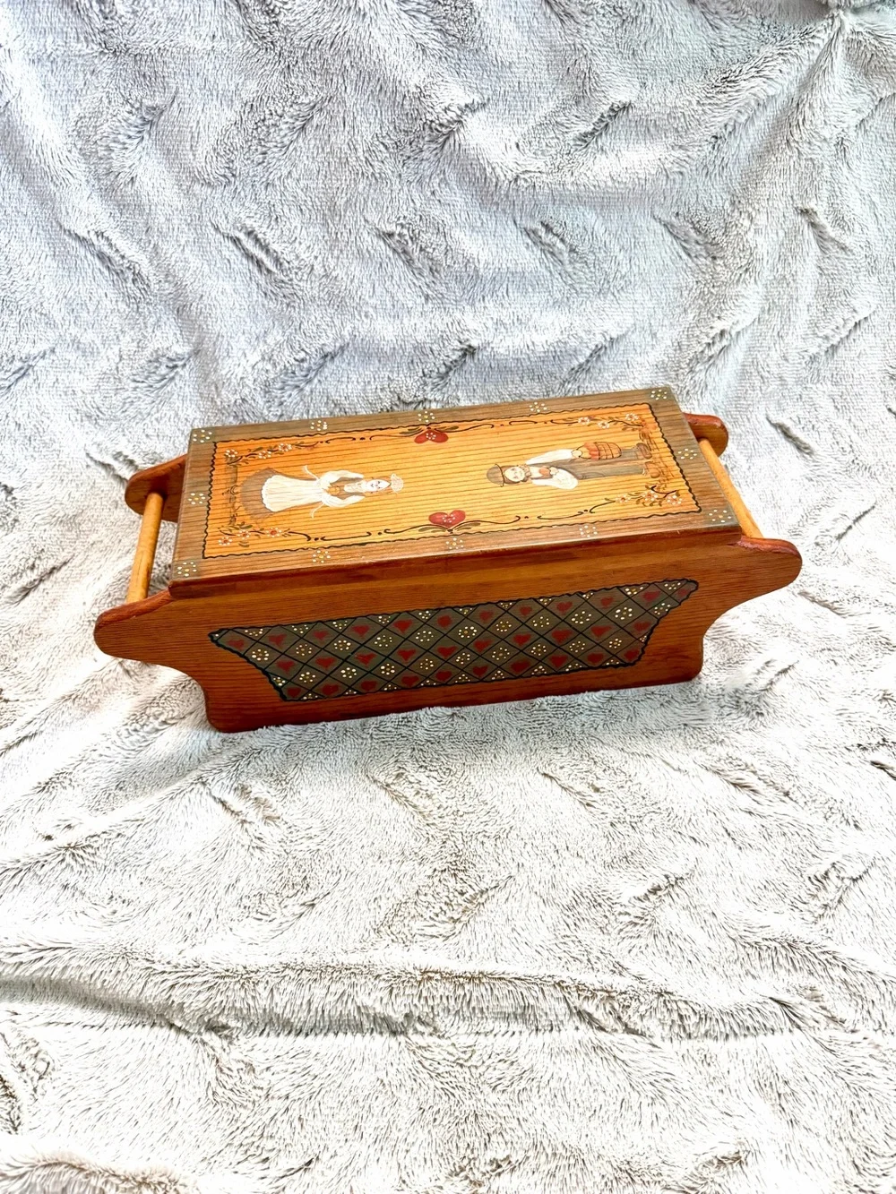 Vintage 1980’s Hand Painted Tole Work Folkloric Wooden Box